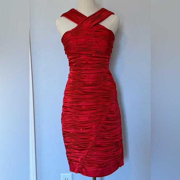 Calvin Klein Collection Red Ruched Mini Dress - Picture 3 of 6